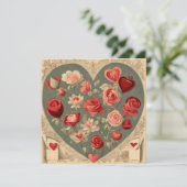 Vintager Valentinstag Herz mit Rose Feiertagskarte (Stehend Vorderseite)