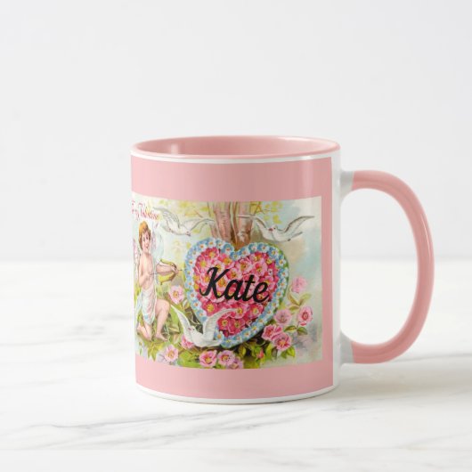 Vintager Valentinstag Herzschlag Individuelle Name Tasse (Rechts)