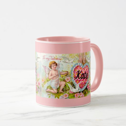 Vintager Valentinstag Herzschlag Individuelle Name Tasse (VorderseiteRechts)