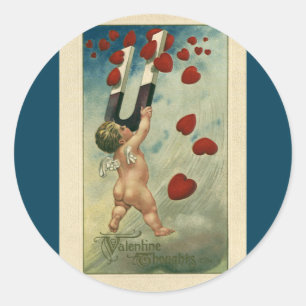 Vintager Valentinstag, Hub mit Magnet-Herzen Runder Aufkleber