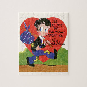 Vintager Valentinstag im Retro, Hobo Boy Heart Puzzle