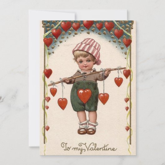 Vintager Valentinstag Junge mit Herz Feiertagskarte (Vorderseite)