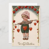 Vintager Valentinstag Junge mit Herz Feiertagskarte (Vorne/Hinten)