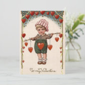 Vintager Valentinstag Junge mit Herz Feiertagskarte (Stehend Vorderseite)
