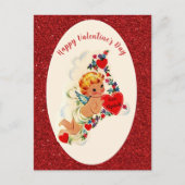 Vintager Valentinstag-Karte Roter Cupid-Glitzer Postkarte (Vorderseite)
