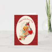 Vintager Valentinstag-Karte Roter Glitzer-Cupid Karte (Vorderseite)