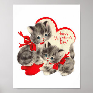 Vintager Valentinstag Katzenkuchen Kitten Kitty Re Poster