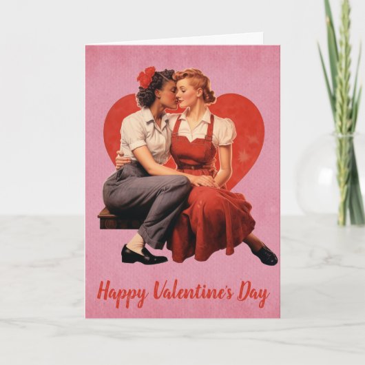 Vintager Valentinstag Lesbian Couple Karte (Vorderseite)