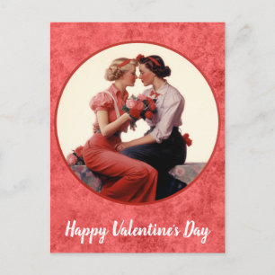 Vintager Valentinstag Lesbian Couple Postkarte