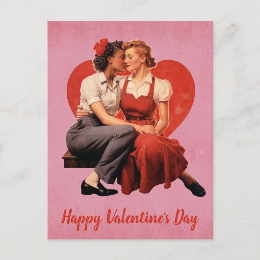 Vintager Valentinstag Lesbian Couple Postkarte (Vorderseite)