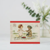 Vintager Valentinstag Niedlich Kinder Postkarte (Stehend Vorderseite)