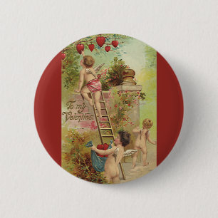 Vintager Valentinstag, Niedliche Cherubs Climb Lad Button