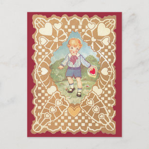 Vintager Valentinstag, Niedlicher Junge auf der Wi Feiertagspostkarte