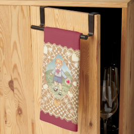 Vintager Valentinstag, Niedlicher Junge auf der Wi Geschirrtuch