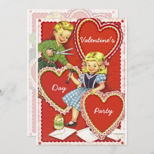 Vintager Valentinstag Party V2 Einladung (Vorne/Hinten)