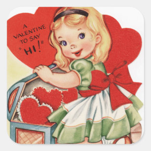 Vintager Valentinstag Quadratischer Aufkleber