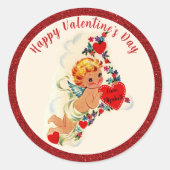 Vintager Valentinstag Retro Cupid Red Custom Runder Aufkleber (Vorderseite)