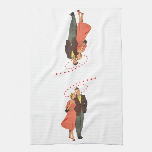 Vintager Valentinstag, romantische, schwebende Her Geschirrtuch (Vertikal)