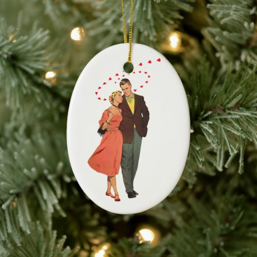 Vintager Valentinstag, romantische, schwebende Her Keramik Ornament (Baum)