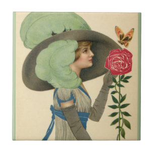 Vintager Valentinstag, Schmetterling der Lady Rote Fliese