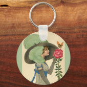 Vintager Valentinstag, Schmetterling der Lady Rote Schlüsselanhänger (Rückseite)