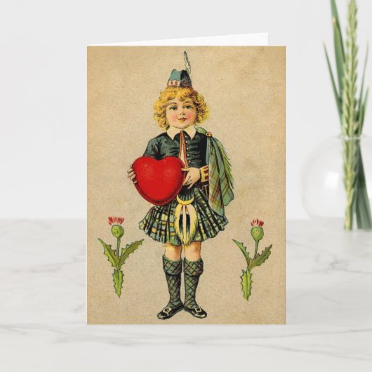 Vintager Valentinstag Schottischer Junge & Herz Feiertagskarte (Vorderseite)