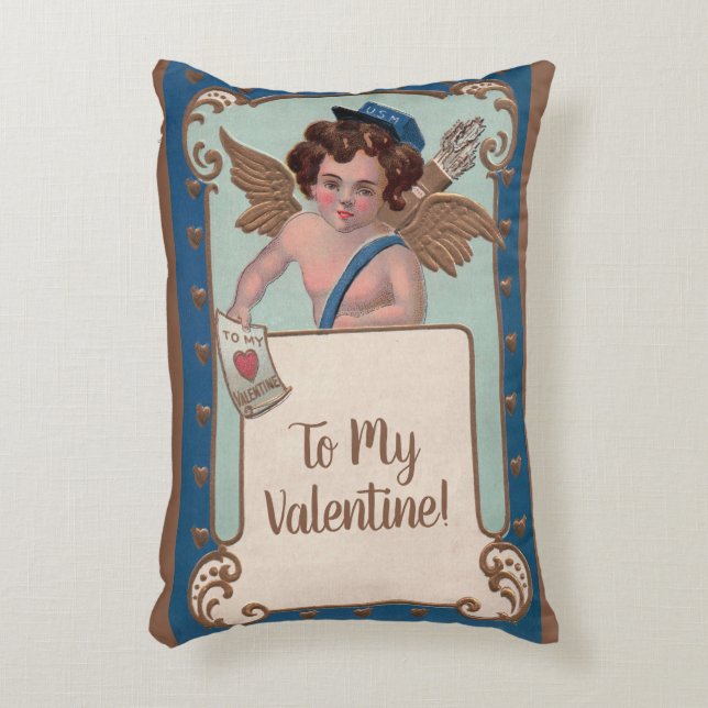 Vintager Valentinstag, Tscherub mit Liebe Letters Dekokissen (Vorderseite(Vertikal))