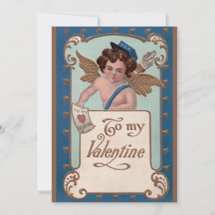 Vintager Valentinstag, Tscherub mit Liebe Letters Feiertagskarte