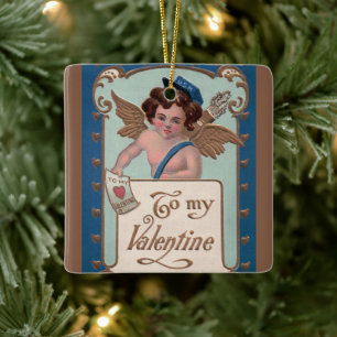 Vintager Valentinstag, Tscherub mit Liebe Letters Keramikornament