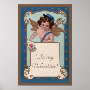 Vintager Valentinstag, Tscherub mit Liebe Letters Poster