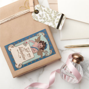Vintager Valentinstag, Tscherub mit Liebe Letters Rechteckiger Aufkleber