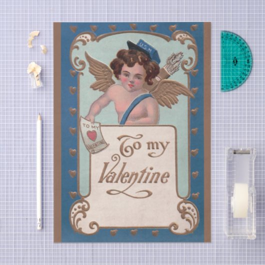 Vintager Valentinstag, Tscherub mit Liebe Letters Seidenpapier (Handwerk)
