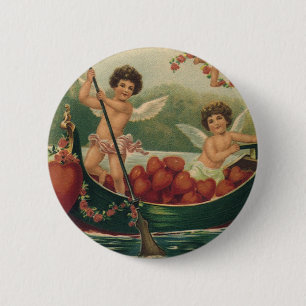 Vintager Valentinstag, Viktorianische Cherubs auf  Button