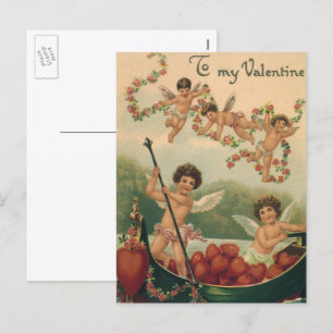 Vintager Valentinstag, Viktorianische Cherubs auf  Feiertagspostkarte