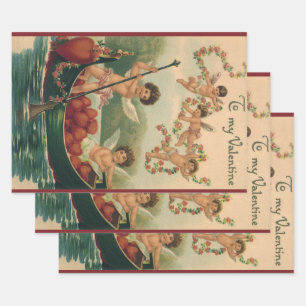 Vintager Valentinstag, Viktorianische Cherubs auf  Geschenkpapier Set