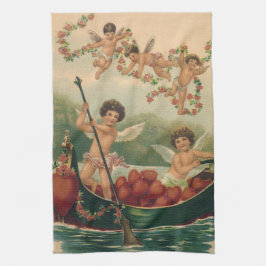 Vintager Valentinstag, Viktorianische Cherubs auf  Geschirrtuch