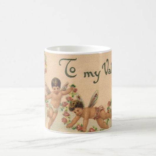 Vintager Valentinstag, Viktorianische Cherubs auf Kaffeetasse (Mittel)