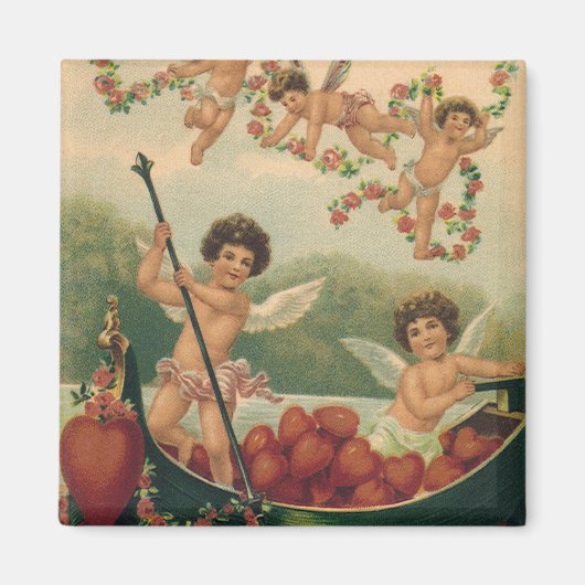 Vintager Valentinstag, Viktorianische Cherubs auf Magnet (Vorne)