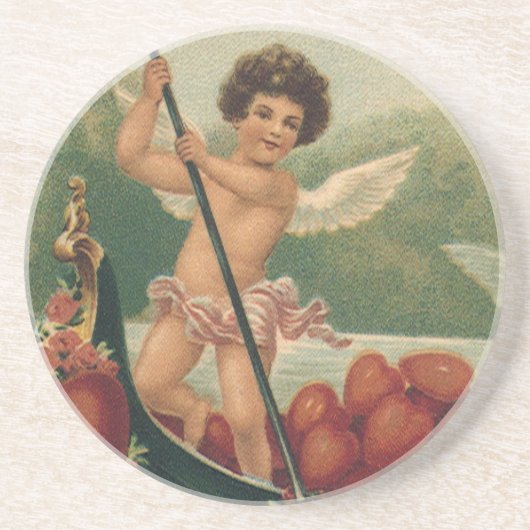 Vintager Valentinstag, Viktorianische Cherubs auf Sandstein Untersetzer (Vorne)