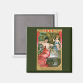 Vintager Valentinstag, Viktorianische Dame mit Che Magnet (Vorderseite/Rückseite)