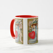 Vintager Valentinstag, Viktorianische Dame mit Her Tasse (Vorderseite Links)