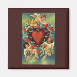 Vintager Valentinstag, Viktorianische Engel Herz Magnet