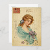 Vintager Valentinstag Viktorianische Frau Postkarte (Vorne/Hinten)