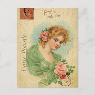Vintager Valentinstag Viktorianische Frau Postkarte