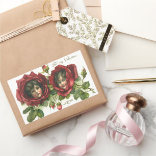 Vintager Valentinstag, Viktorianische Gesichter be Rechteckiger Aufkleber
