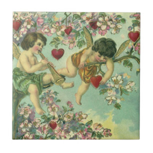 Vintager Valentinstag Viktorianische Kupide Herzba Fliese