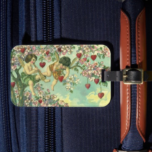 Vintager Valentinstag Viktorianische Kupide Herzba Gepäckanhänger (Vorderseite Insitu 4)