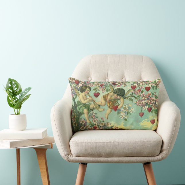 Vintager Valentinstag Viktorianische Kupide Herzba Lendenkissen (Stuhl )