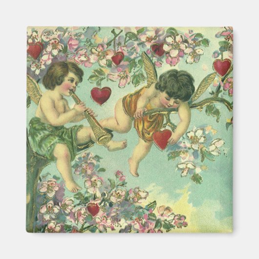 Vintager Valentinstag Viktorianische Kupide Herzba Magnet (Vorne)