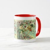 Vintager Valentinstag Viktorianische Kupide Herzba Tasse (VorderseiteRechts)